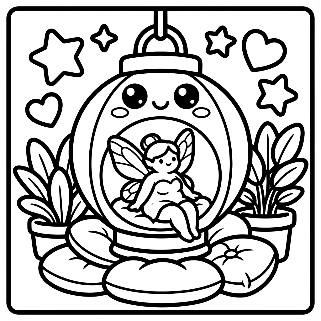 A tiny fairy sitting inside a glass ornament, a perfect large outline coloring pages scene.